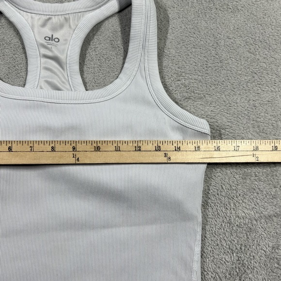Alo Yogo Tank Top Shirt Womens Large Ribbed Racerback Gray Gym Workout Athletic - Picture 6 of 11